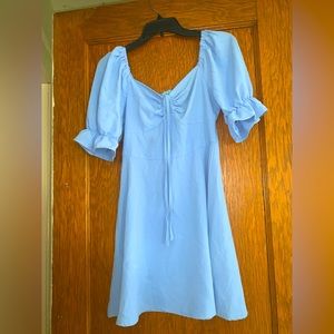 Blue puff sleeve mini dress